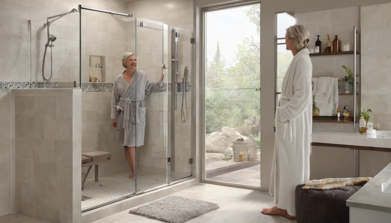 Bright, modern walk-in shower with a built-in bench and grab bar in a Aberdeen home bathroom