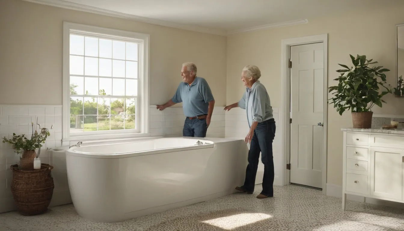 Homeowner in Aberdeen reviewing a walk-in tub with a local provider in a bright bathroom